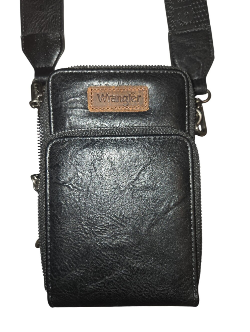 Wrangler Black Leather Crossbody Phone Bag